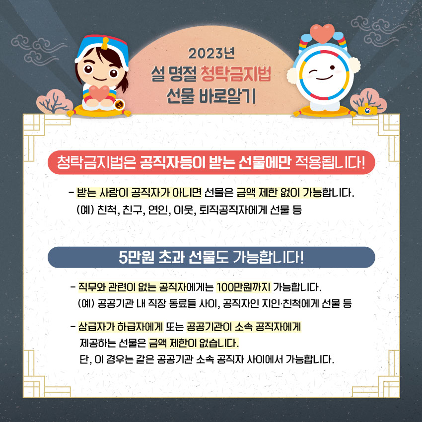[2/5]2023년 설 명절 청탁금지법 선물 바로알기 : 자세한 내용은 하단 참조